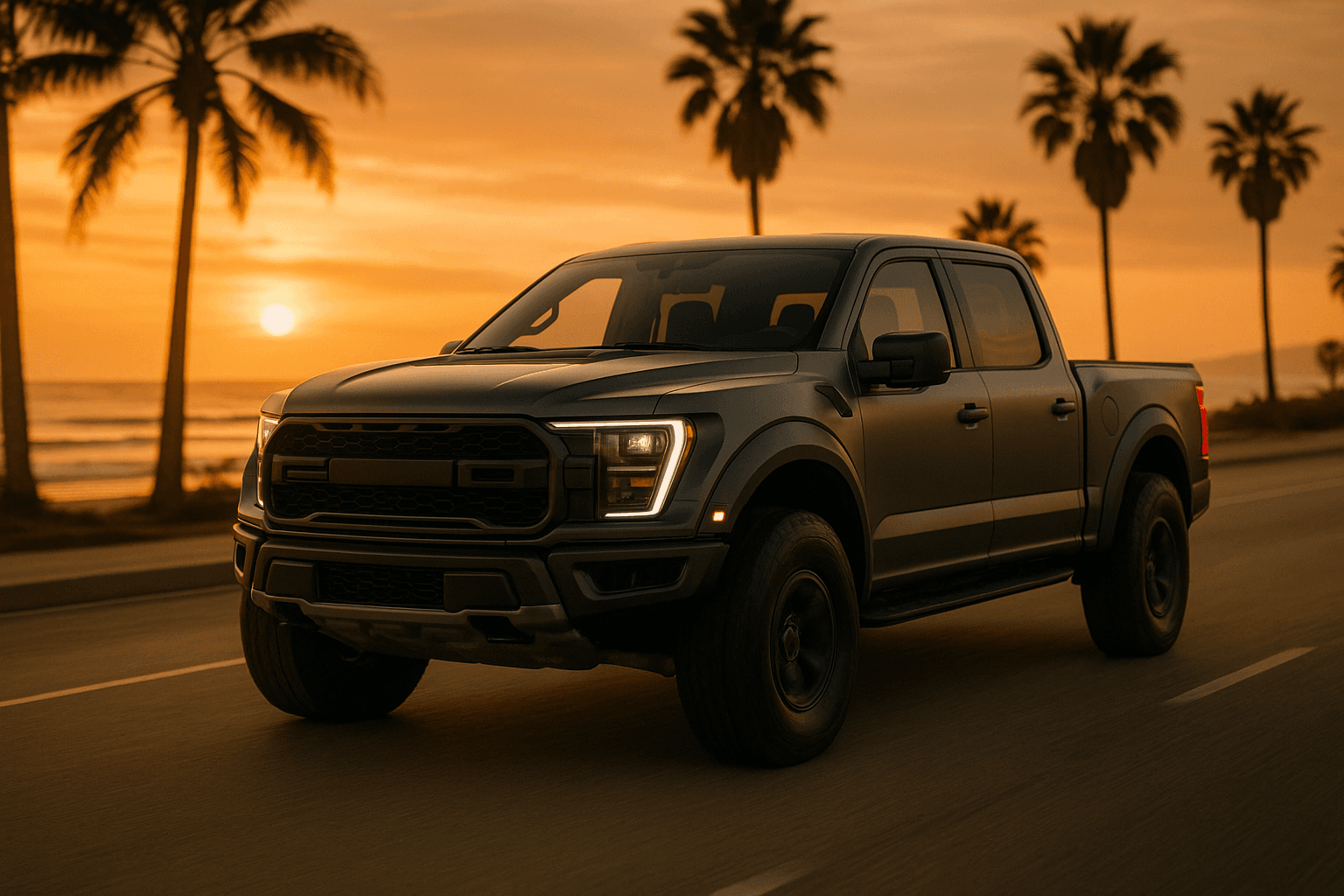 High-performance off-road pickup truck in the desert (AI concept image)