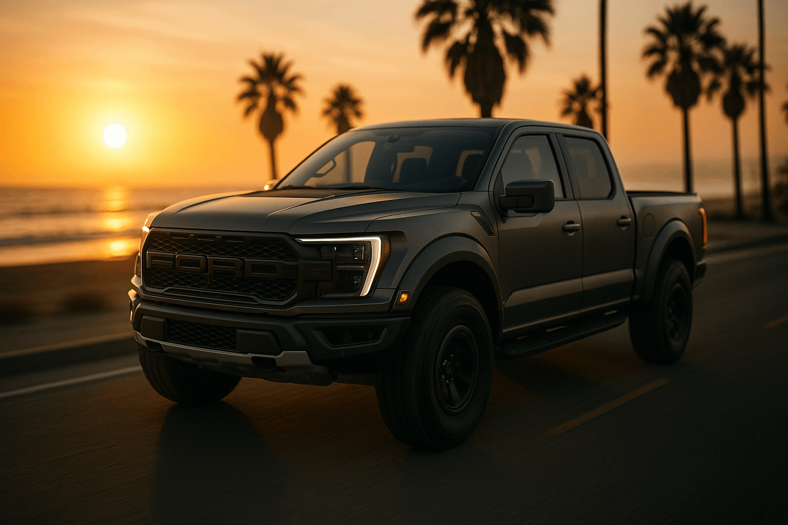 AI concept off-road pickup cruising along the beach